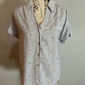 Candie's White and Red Striped Casual Shirt